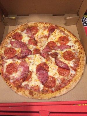 14" pepperoni and ham.