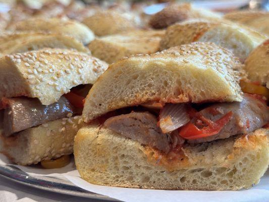 Sausage and peppers sandwiches.