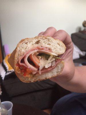 Worst Italian sub I've ever had my life one piece of ham and two pieces salami disgusting