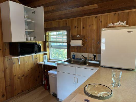 Kitchen in our unit (the cookies Caroline baked for us are gone!).