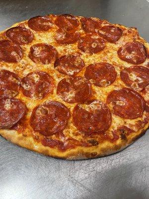 Pepperoni pizza with fresh sliced pepperonis!