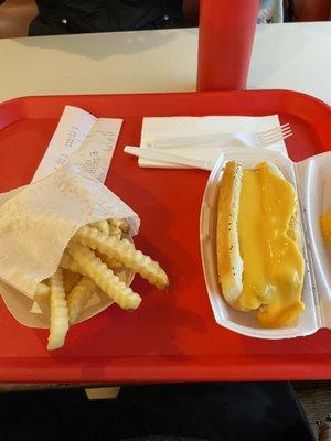 My cheese dog and fries (I forgot to include my Large Mountain Dew)