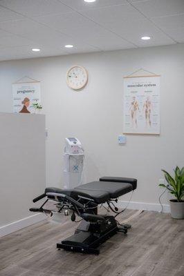 Our chiropractic tables are the latest technology with traction, drop, and built to accommodate growing belly's during pregnancy.