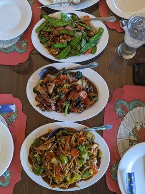 Top to bottom: Snow peas with shrimp Broccoli and beef Szechuan pork