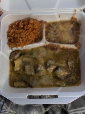 Chile Verde with rice and beans