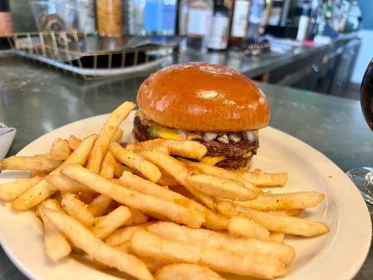 Double cheese burger and Fries