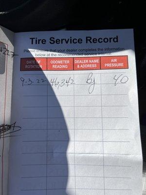 Free tire Rotation for life when you buy tires from them