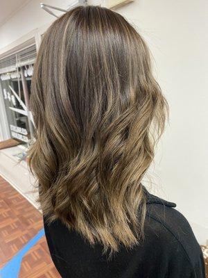 The finished look - brown toned babylights with partial balayage