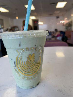 Spring fling matcha with oat milk