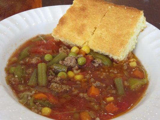 Vegetable Soup with cornbread