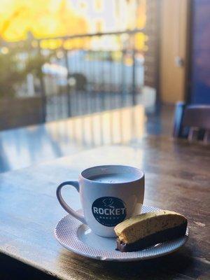 Soy chai w/a chocolate biscotti.