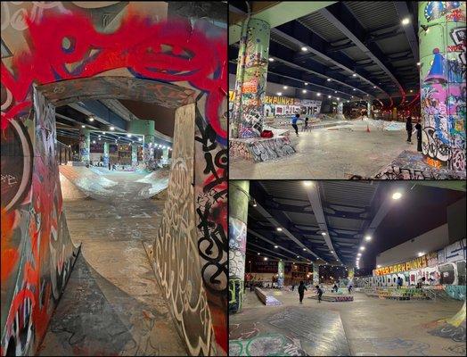 Under the Bridge Skatepark, is well lighted in the evening.