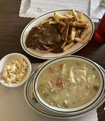 Homemade Chicken Pot Pie and Hot Beef Sandwich