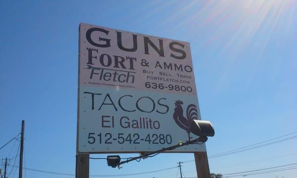 Guns and Tacos sold here!  I love Texas!