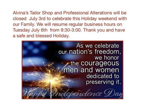 We will resume to regular hours Tuesday 9:30-3:00. Have a safe holiday.