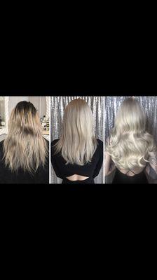 Corrective Color and Full head of fusion hair extensions