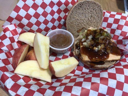 Teriyaki Salmon Burger with Apples & PB Dip as side