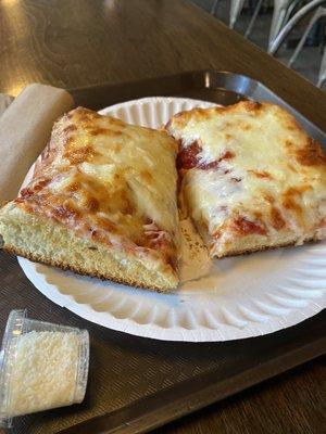 Sicilian Thick Crust Pizza Slice cut in half to share!!