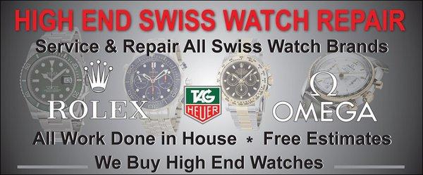 Swiss Watch Repair, All Work Done In-House and free estimates.