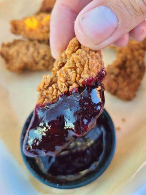 Southern Fried Chicken Tenders with blueberry sauce