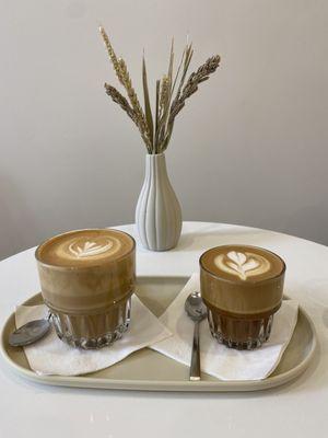 Oat milk latte and almond milk flat white