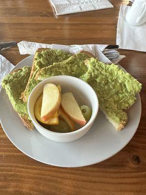 Avocado toast (minus the cheese) and fresh fruit