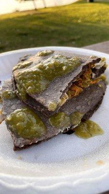 Squash blossom quesadilla (blue corn tortilla)