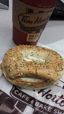 Coffee and bagel from Tim Horton's