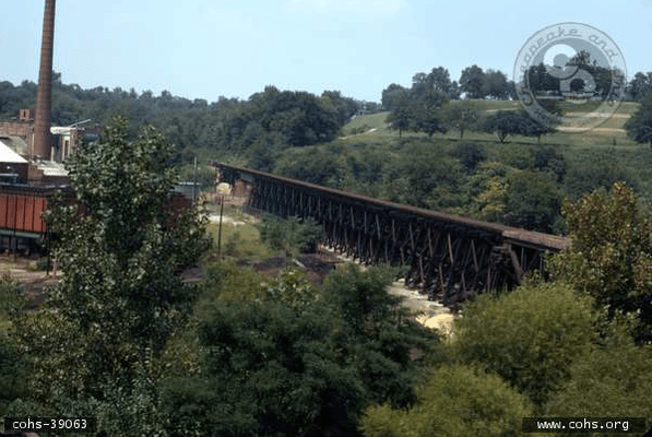 Church Hill Bridge over Gillies Creek, notice "Chimbroazo Park" top right! This trestle no longer exists. C&O Historical Photo