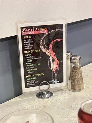 Drink menu