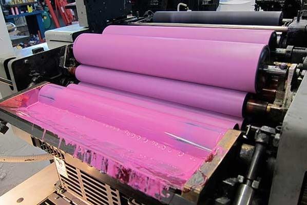 Hot pink Pantone ink in the letterpress :-)