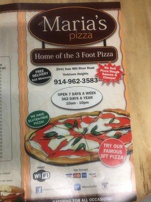 Pizza menu front