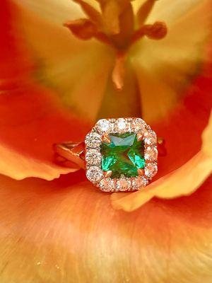 Emerald and Diamond halo ring