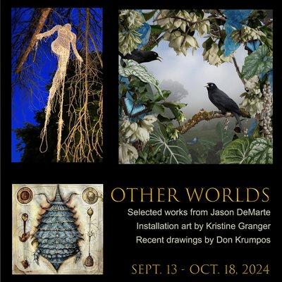 Other Worlds exhibition featuring works by Kristine Granger, Don Krumpos and Jason DeMarte