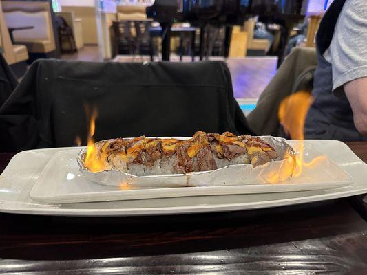 Flaming steak