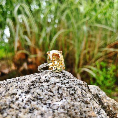 Yellow cushion diamond ring