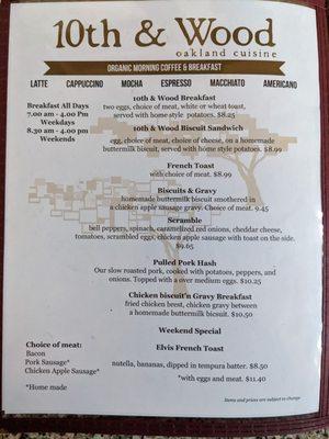 Breakfast menu