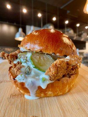 Fried chicken sandwich with ranch