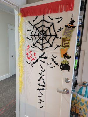 Halloween decorations on my apt door.