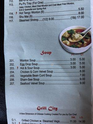 Soup menu