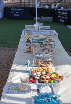 It may be hard to see but the bite-size pb cookies and brownies towards the front of the picture were from Bites of Happyness. So delicious!