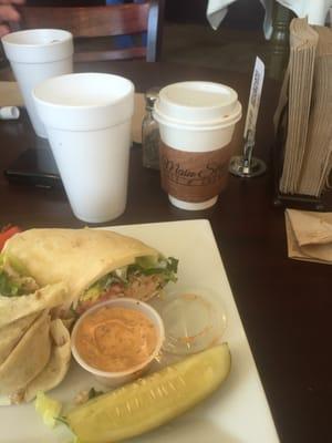 Great food and my first pumpkin spice coffee of fall.