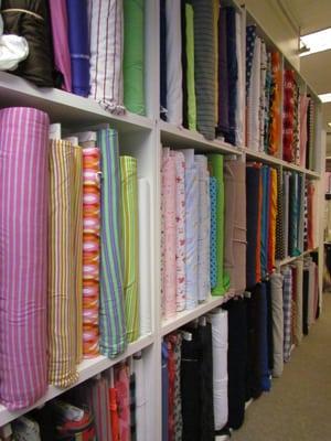 Large selection of knits and apparel fabric.