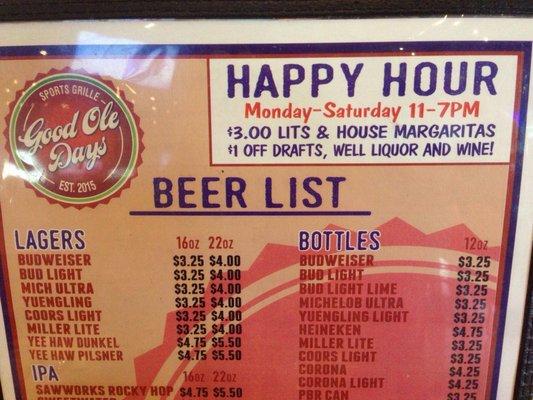 Happy hour menu