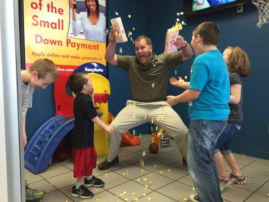 Popcorn fight at Easy Auto!