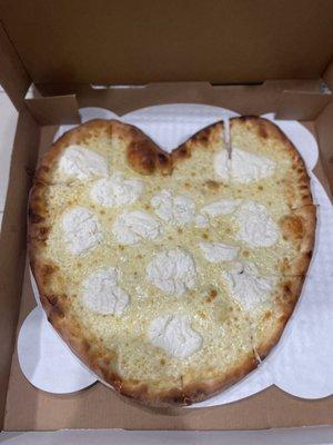 White pizza heart shaped