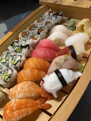 Sushi Dinner for 2 Boat (12 piece chef's choice sushi, California roll, spicy tuna roll) ~$45