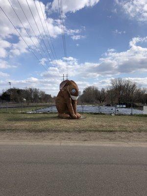 Statue outside staying safe