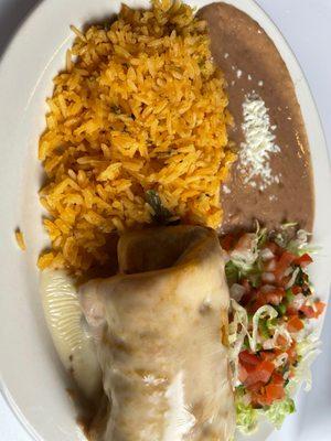 Chicken burrito with rice and beans