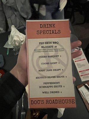 False advertising drink menu